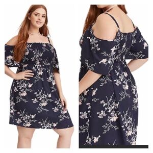 TORRID Navy Blue Floral Cold Shoulder Mini Dress 4X NWT